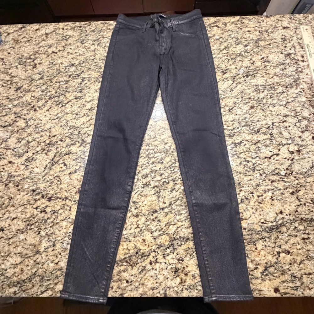 J Brand Neiman Marcus Super Skinny Jeans Cosmos Coated Black 27 ws